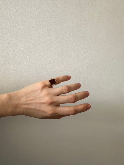 Large Red Agate Bezel Ring